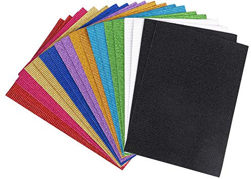 ewtshop® Glitzer Wellpappe, 20 Blatt, Format DIN A4, 10 Farben, einseitiger Druck