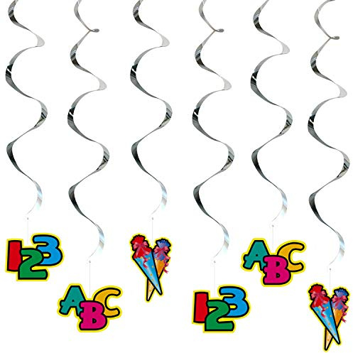Oblique Unique® 6X Deckenhänger Wirbel Spiral Girlande für Schuleinführung Einschulung Schulanfang Schulbeginn Hängedeko mit Motiv - 123 ABC Zuckertüte