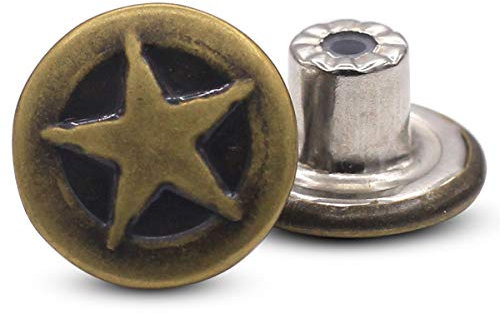 Jeans-Knöpfe mit Stern-Druck, Messing, 15 mm, 12 Stück