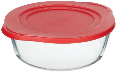 Pasabahce Borcam Plat à Four Rond avec Couvercle Rouge/Transparent