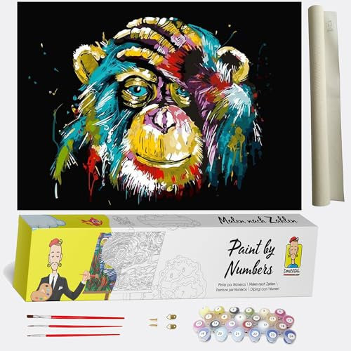 DonElton Peinture par numéros pour adultes Animaux - Kits de peinture 40x50 cm avec pinceaux, couleurs acryliques et toile de lin, sans cadre - Cadeau créatif (Singe)