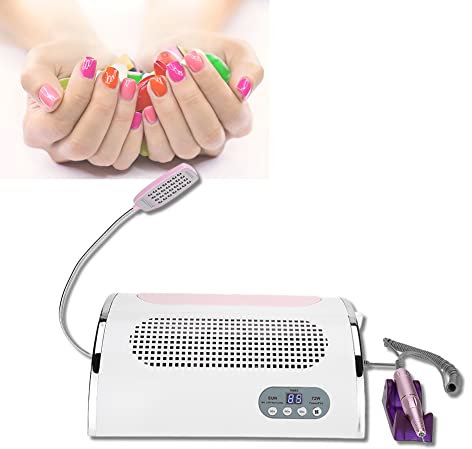 Staubabsaugung Nagelstudio, 3 In 1 Nageltrockner Staubsauger, Nagellampenhärtungsgerät Für Maniküre Staubabsaugventilator Für Nageldesign Led Licht Multifunktionale Elektrische Nagelbohrmaschine