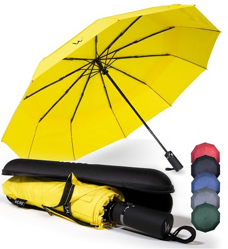 WLine Wind Ombrello Pieghevole Antivento da Pioggia con Apertura e Chiusura Automatica, Stoffa Teflon, Struttura Ultraresistente, Diametro 104cm (Giallo con Custodia)