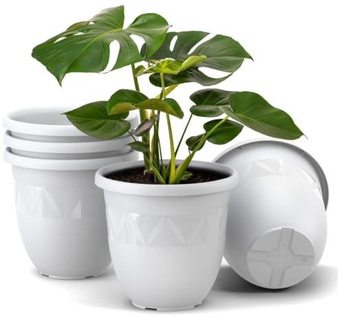 Plastard Übertopf 5er-Set Ø 21 cm Weiß, 4 Liter, Garten & Balkon | UV- und frostbeständiger Kunststoff. optionaler Drainageöffnung, Pflanzkübel für Innen- und Außenbereiche, Deko Blumentopf