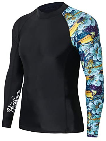 HUGE SPORTS Herren Spleiß Rashguard Langarm Rash Guard Shirt Wasser alle Outdoor Aktivitäten Surfen Schwimmen Tukan S