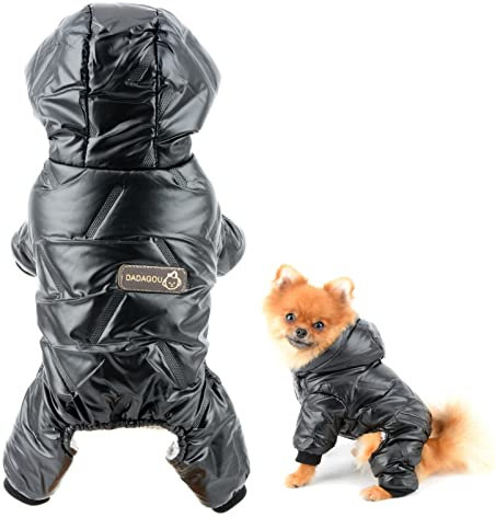 SMALLLEE_LUCKY_STORE Pet Waterproof Hoodie Winter Fleece Lined Coat Jumpsuit Snowsuit for Small Dogs Cats, Puppy Chihuahua Yorkie Warm Cold Weather Clothes