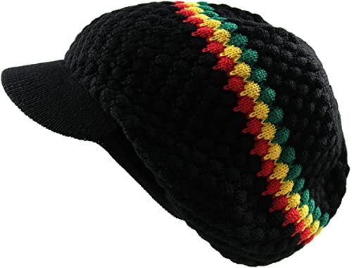 Rasta-Hut für Dreadlocks. Bob Marley Hut mit Rasta-Streifen (RH4) Dreadlock-Zubehör Herren Tams-Beanie-Mütze im Jamaikanischen Stil für Damen und Herren, Schwarz , L