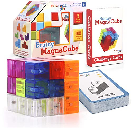 Playmags Brainy Cube mit Brainy Cube Challenge Cards, Bausteine ​​für kreatives offenes Spiel, pädagogisches Spielzeug für Kinder im Alter von 3 Jahren +