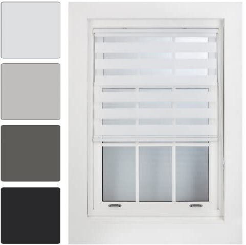 FURNISHED Day and Night Roller Blinds - Zebra Blind Dim or Translucent Vision Roller Shades for Windows and Doors - Dual Layer Fabric, White, 110W x 165H cm