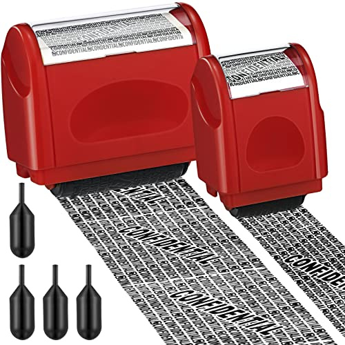 Nezyo 2 Pack Identity Protection Roller Stamp 4 Pack Refill Ink,Red | Confidential Privacy Stamp, Information Blocker for ID, Account, Data and Address Security, Prevents Identity Theft Risk