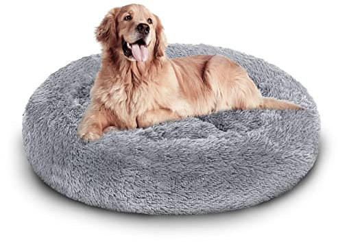 Yakimz Hundebett Katzenbett Flauschig Rund 80 cm hellgrau Donut Kuscheliges Hundekissen Hundekorb Waschbar Heimtierbedarf für Kleine Mittelgroße und Große Hunde Katzen