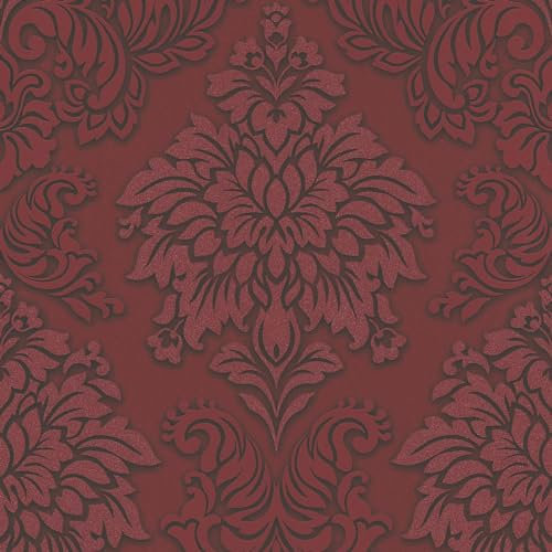 Barock Tapete Profhome 368983-GU Vliestapete leicht strukturiert mit Ornamenten glitzernd rot silber schwarz 5,33 m2