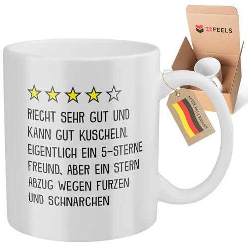 22Feels Freund Tasse Jahrestag Geschenk für Ihn Liebesbeweis Mannn Beziehung Lustig Männer Valentinstag Spruch 4 Sterne
