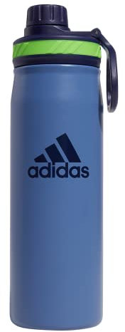 adidas Botella de agua de metal de 600 ml, acero inoxidable 18/8 aislado de doble pared para caliente/frío, azul marino/azul oscuro/verde lima lúcido, 20 onzas