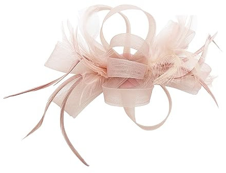 Finecy In New Women Ladies Fascinator Ribbon Flower Feather with Headband Clip Wedding Party Ascot Prom Day (Light Pink)