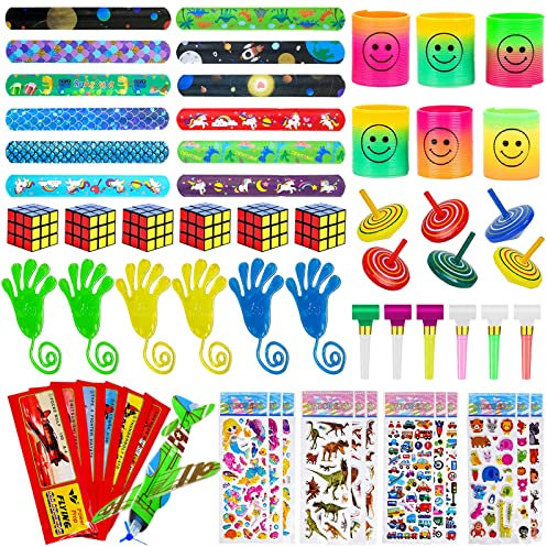 Zoonvii Mitgebsel Kleinspielzeug Set,Partyfüller für Kinder,Schnapparmband Kinder/Mini Zauberwürfel/Regenbogenspirale/Styroporflieger,Pinata Füllstoffe Geschenk für Mädchen Jungen