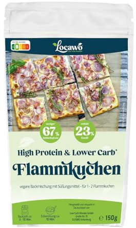 Locawo High Protein & Low Carb Flammkuchen Backmischung | 67% weniger Kohlenhydrate | 144% mehr Proteine | Voller Weizengeschmack | Vegan