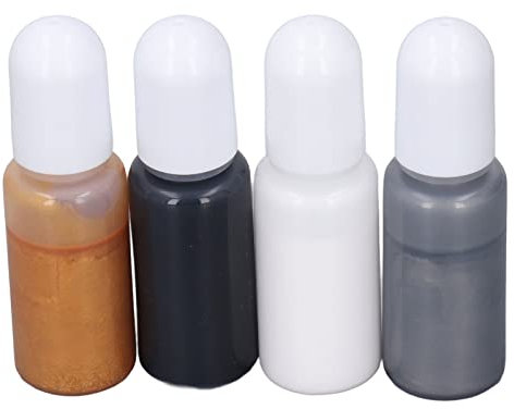 Pigmento de Resina Epoxi de 4 Colores, Tinte de Pigmento de Color Epoxi Transparente Alto, Pigmento de Color de Resina Epoxi UV para Fabricación de Joyas DIY(Set 9 Blanco, Gris Plata, Oro, Negro)