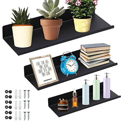 SCHYIDA 3 Stück Wandboard Schwarz Metall Schweberegal Wand 20/40/30cm Wandregal Matt Regal Schwarz Matt Schwarzes Metallregal Schwebendes Hängeregal Schwarz küchenregal für Dekos