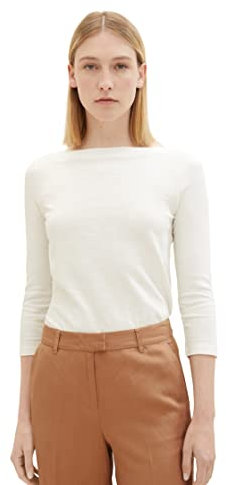 TOM TAILOR Damen Basic T-Shirt mit 3/4-Arm, 10315 - Whisper White, M