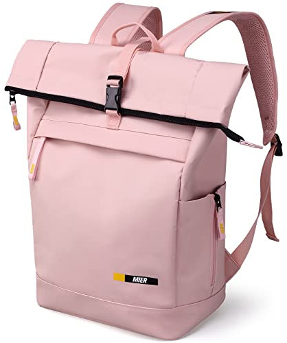 MIER Rolltop Reiserucksack für Damen und Herren, wasserabweisend, für Freizeit, Pendler, für Arbeit, Geschäftsreise, Pink, 12.25 x 6.25 x 22.75 inch, Handgepäck-Rucksack