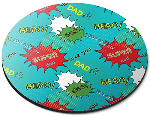 #170885 Tapis de souris rond en caoutchouc souple Motif Super Dad Hero Fête des pères 5 mm