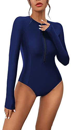 Solid Rash Guard Langarm-Badeanzüge für Damen, Sonnenschutz, Surfanzug, Baden Neopren Hose (XL,Blau)