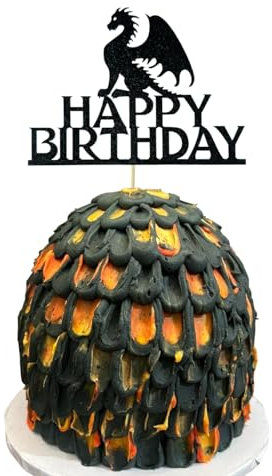 Dragon Happy Birthday Cake Topper Black Glitter Dragon Cake Topper for Birthday Party Decoration