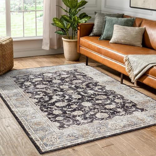 Hafaa Machine Washable Bedside Small Rug 40x60 cm - Soft Short Pile Brown Area Rugs For Bedroom Entrway Non Slip Floor Carpet Traditional Vintage Design Cashmere Door Mat For Kitchen Bathroom, Opulent