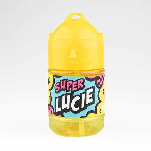 Bouteille personnalisée pour enfant, gourde d'eau avec paille - Super Lucie