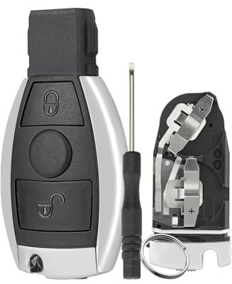 2-button key case for Mercedes-Benz W204 X204 W176 W245 W205 A B C E S CLK key case with screwdriver and key ring dual battery holder