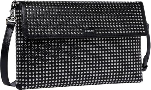 Replay Damen Schultertasche mit Nieten, Schwarz (Black 0098), Onesize