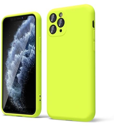 oakxco für iPhone 11 Pro Hülle Silikon Case mit Kameraschutz, Ultra Dünn Bunt Handyhülle Mädchen, Einfarbig Handy Hülle Slim Schutzhülle, Matt TPU Weich Gummi Glatt Silikonhülle Bumper, Neon Gelb