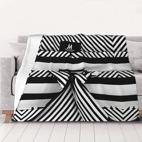 MDATT Fleece-Überwurfdecke mit schwarz-weißem Streifendruck, 152,4 x 203,2 cm, Plüsch-Flanell-Decken für Sofa, Couch, Bett