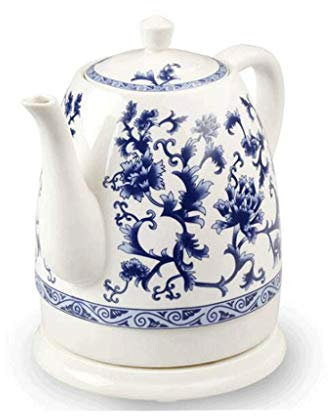 BybAgs Kettles,Electric Ceramic Cordless Blue and White Porcelain Kettle Teapot 1.5L Jug Boils Water Fast for Tea Coffee Soup Oatmeal