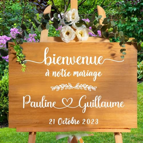 Panneau Mariage Personnalisé, Stickers Mariage, Bienvenue Artisanale (STYLE B, 40cm)