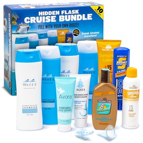 GoPong Cruise Bundle versteckte Alkohol-Reiseflaschen (2,948 ml insgesamt) – Set mit 10 geheimen Likörbehältern für Strände, Kreuzfahrten und Sportveranstaltungen – inklusive Trichter und Ausguss