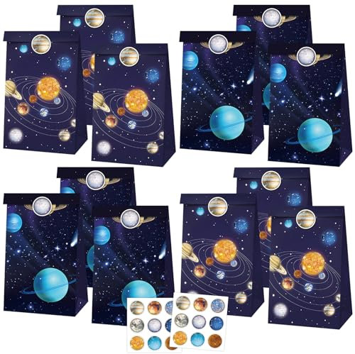 12pcs Weltraum Geschenktüten, Weltraum Papiertüten, Weltraum Kindergeburtstag, PQKL-party Papier Leckerei Taschen, Süßigkeiten Beutel zum Verpacken, Kinder Party Bevorzugungs