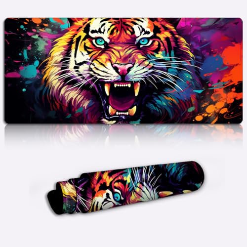 LJSPTU Tastatur, erweitertes großes Mauspad, Noble Tiger, XXL Gaming Mauspad (90 x 40 x 0,3 cm), erweitertes Mauspad, Schreibtischunterlage für MacBook, PC, Laptop