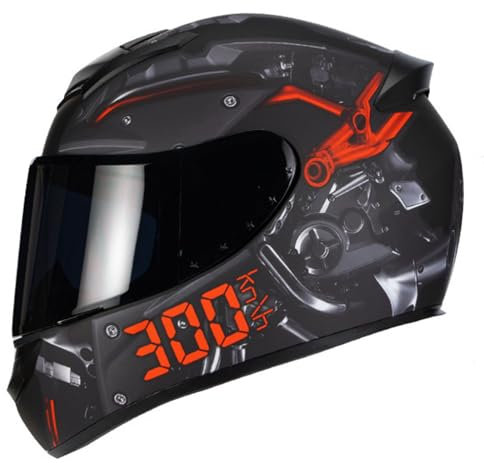 YPDOPORA Integraler Motorradhelm, DOT/ECE-Zugelassener Unisex-Motorrad-Moped-Straßenrad-Rennhelm Mit Sonnenblende Für Männer Und Frauen,Rot,XL