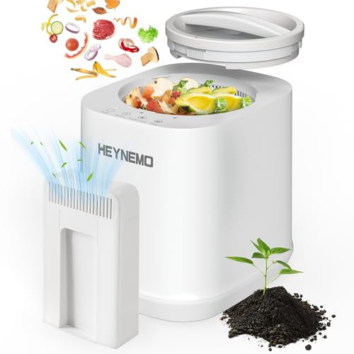 HEYNEMO 4L Electric Composter for Kitchen, Smart Compost Bin Outdoor/Indoor, Odorless Auto-Cleaning Countertop Composter Kitchen Bin, 3 Modes Food Waste Compost Machine with Safy Lock