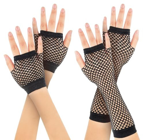WBZOWRB Guantes Largos Cortos De Rejilla, Guantes De Rejilla Sin Dedos, Guantes De Rejilla De Malla, Guantes Calentadores De Piernas, Guantes De Malla Elásticos, Estilo Retro, 2 Pares