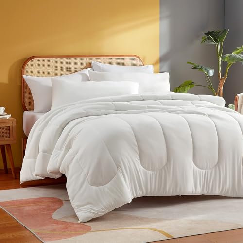 Sonive bettdecke 200x220, Ganzjahresdecke 300 GSM Füllung, Mikrofaser Steppdecke Weiche Schlafdecke, Öko Tex Weiß