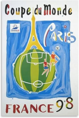 Orjdjz Wxkbl France 1998 Coupe du monde de football Art mural France 1998 Affiche de football Impressions vintage Peinture sur toile moderne pour la décoration intérieure Image 40x60cm Sans cadre