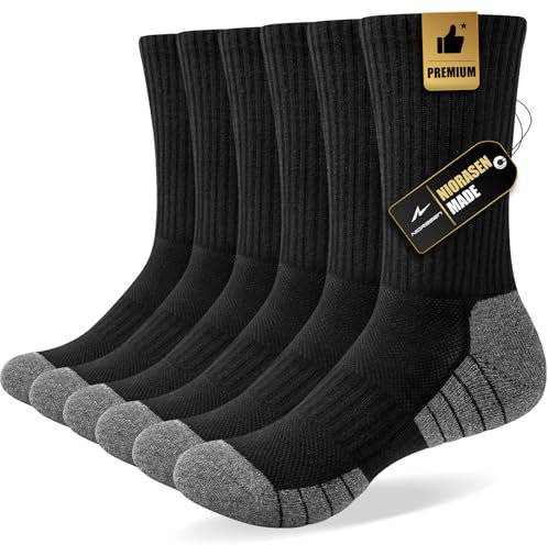 Niorasen Calcetines Hombre Mujer 39-42, 6 Pares De Calcetines De Algodón Transpirable, Trekking, Correr Con Amortiguación Alto Rendimiento, Negro