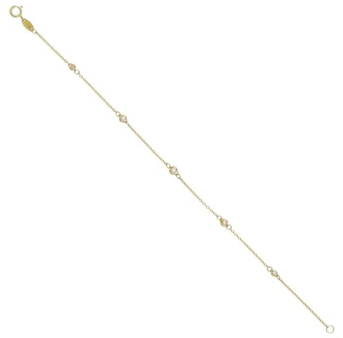 JC Schmuck Echt 585 Gold Armband Anker Kugel mit Zirkonia Steine Damen Goldarmband Steinchen in Gelbgold Länge 18 cm Armkette Ankerkette Schmuck | Made in Germany I 8673