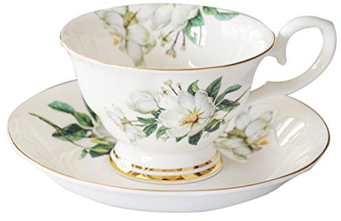 Floral Kaffeetassen aus Bone Porzellan, Europäische Kaffeetasse mit Untertasse Vintage Porzellan Kaffeetasse mit Blumendesign Kaffeetasse Teetasse Set Nachmittagstee Party Supplies, 200 ml (A)