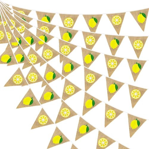 24Fuß Zitronensackleinen-Banner Wimpel Dreieckige Flagge Girlande Luftschlangen Vintage-Kamin-Wanddekoration für Sommer-Limonade-Party Happy Lemon Day Rustikale Geburtstags Baby Brautparty Dekoration