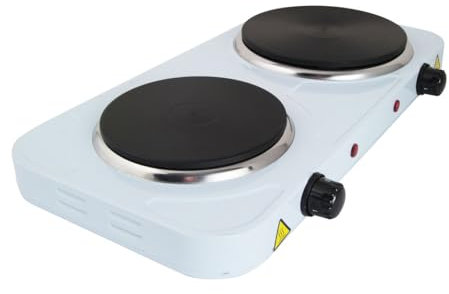 FLM SYSTEM Fornello Elettrico Da Campeggio, Fornello Elettrico 2 Piastre, Fornello 2500W, Doppia Piastra: 1000W + 1500W, Riscaldamento Rapido, Regolazione di Temperatura, Design Compatto e Portatile