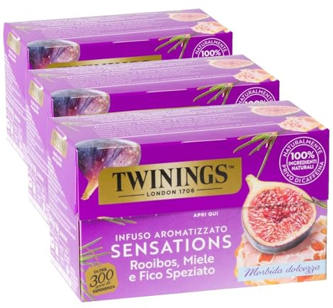 Twinings, Infuso Sensations di Roiboos Aromatizzato al Miele e Fico Speziato, Bevanda Relax, Senza Caffeina, Aroma Naturale, Infusi e Tisane, confezione da 60 filtri